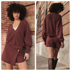 Free People Primavera Skort Sweater Set in Dark Brown  SMALL NWT